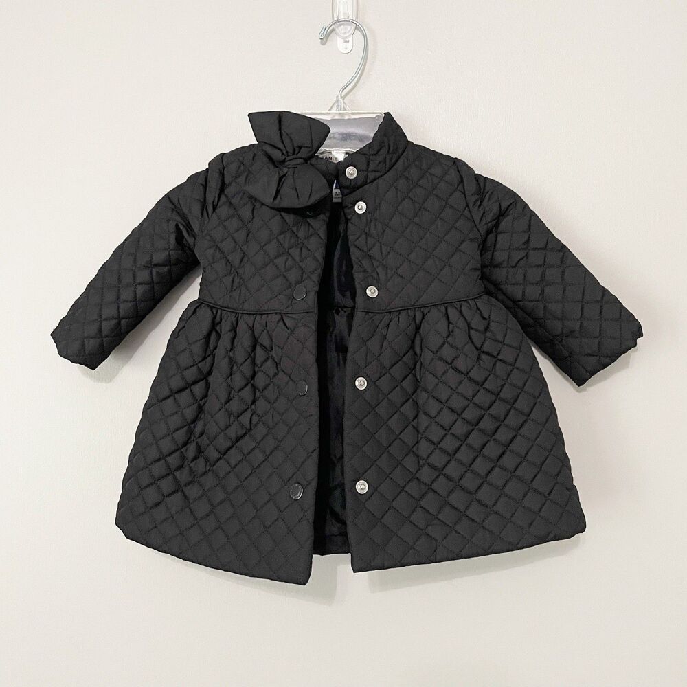 Janie and Jack Black Quilted Bow-Accent Puffer Coat
